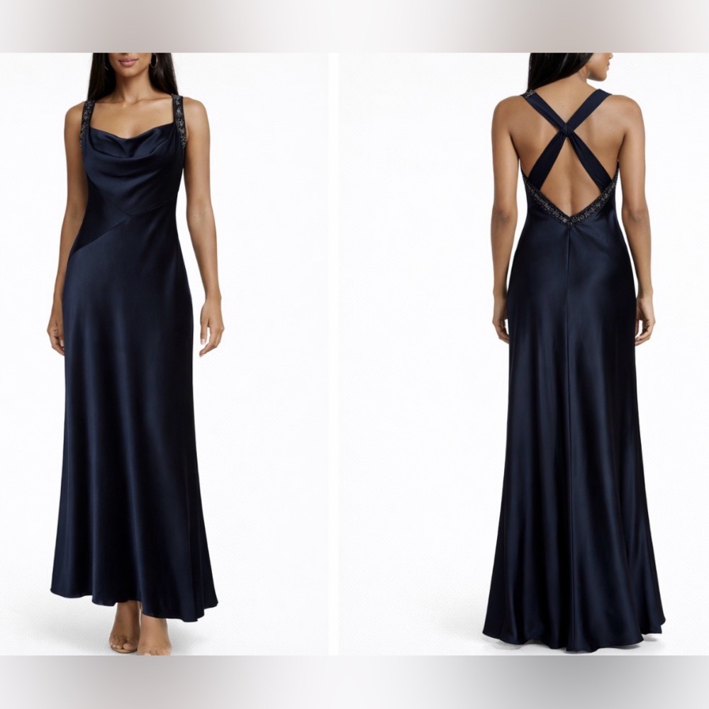 BCBGMaxAzria Dress Navy Blue 8 Maxi Formal Party Wedding Cruise